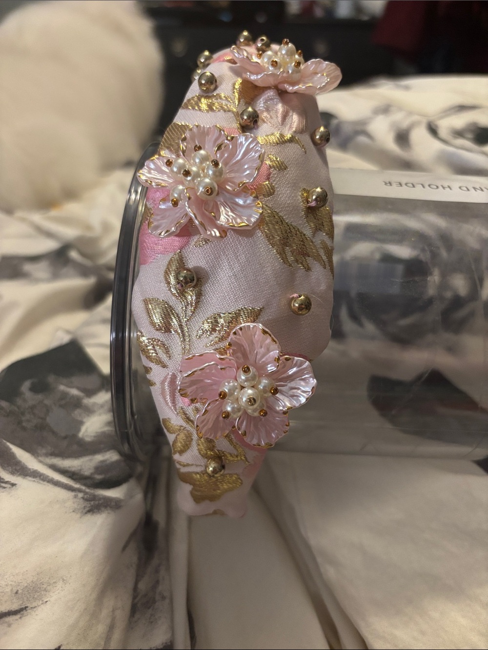 Brianna Cannon Luxury Pink Floral Embellished Headband